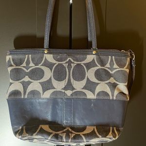 Coach signature denim/patent leather stripe tote C0873-12546